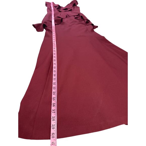 Gianni Bini Formal Dress Gown Full Length Ruffle Sleeveless V neck Burgundy Sz 4 - Picture 9 of 11